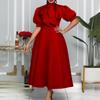 Женская одежда больших размеров лето новый бант светская львица однотонное банкетное платье юбка платье с коротким рукавом