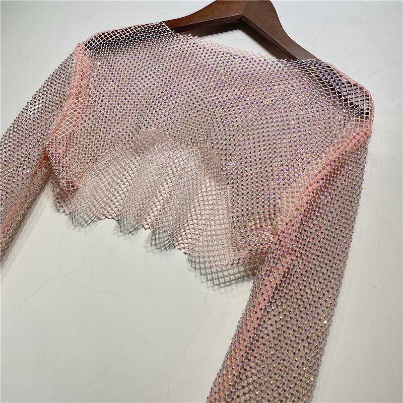 Блестящие футболки с кристаллами, женские сексуальные прозрачные топы с круглым вырезом, ночная праздничная одежда, укороченные рубашки, футболки, топы Y2K 2023