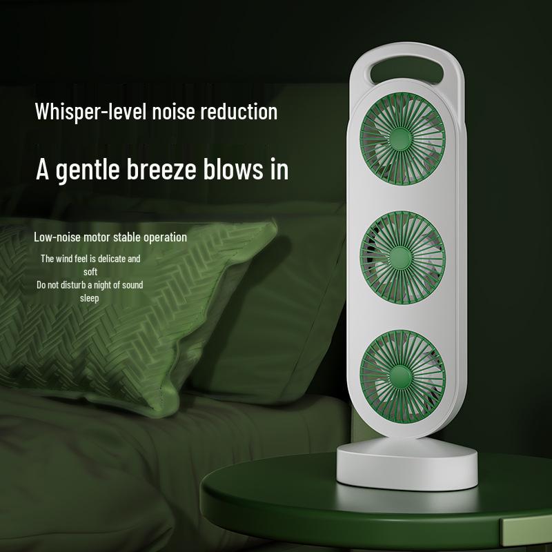 Compact Three-Head Air Circulation Fan: Portable, Rechargeable, Desktop Fan for Dorms
