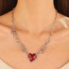 Dark Red Heart Pendant Choker Necklace - Punk Style Clavicle Chain with Unique Design