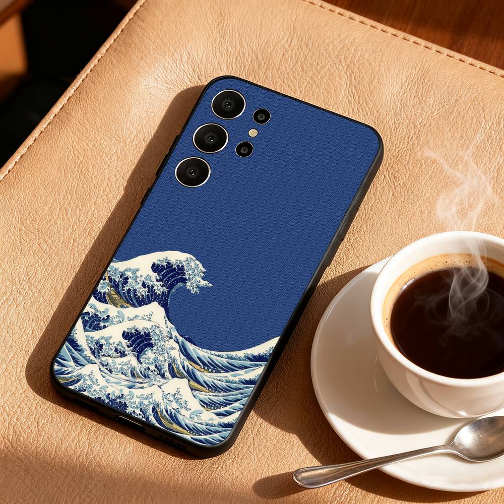 Японские элементы пейзажного искусства Чехол для телефона Для Samsung S26,S25,24,23,22,30,21,10,9,Ultra,Plus,Lite,Черный Мягкий чехол
