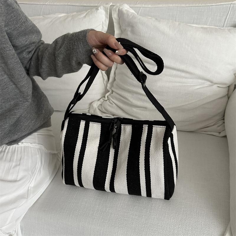 Женская новая модная и универсальная сумка через плечо, трендовая большая вместительная полосатая повседневная сумка через плечо, ретро-холщовая сумка в литературном стиле