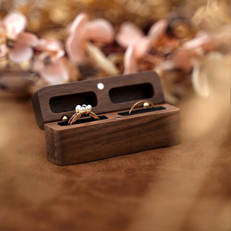 1 шт. держатель для сережек и колец для свадебного предложения, мягкая подкладка, двойной слот, ореховое дерево, романтическая коробка для колец, подарочный дисплей, упаковка, чехол