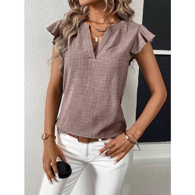 YYFS Женские модные повседневные летние весенние однотонные блузки и рубашки с v-образным вырезом и короткими рукавами с принтом