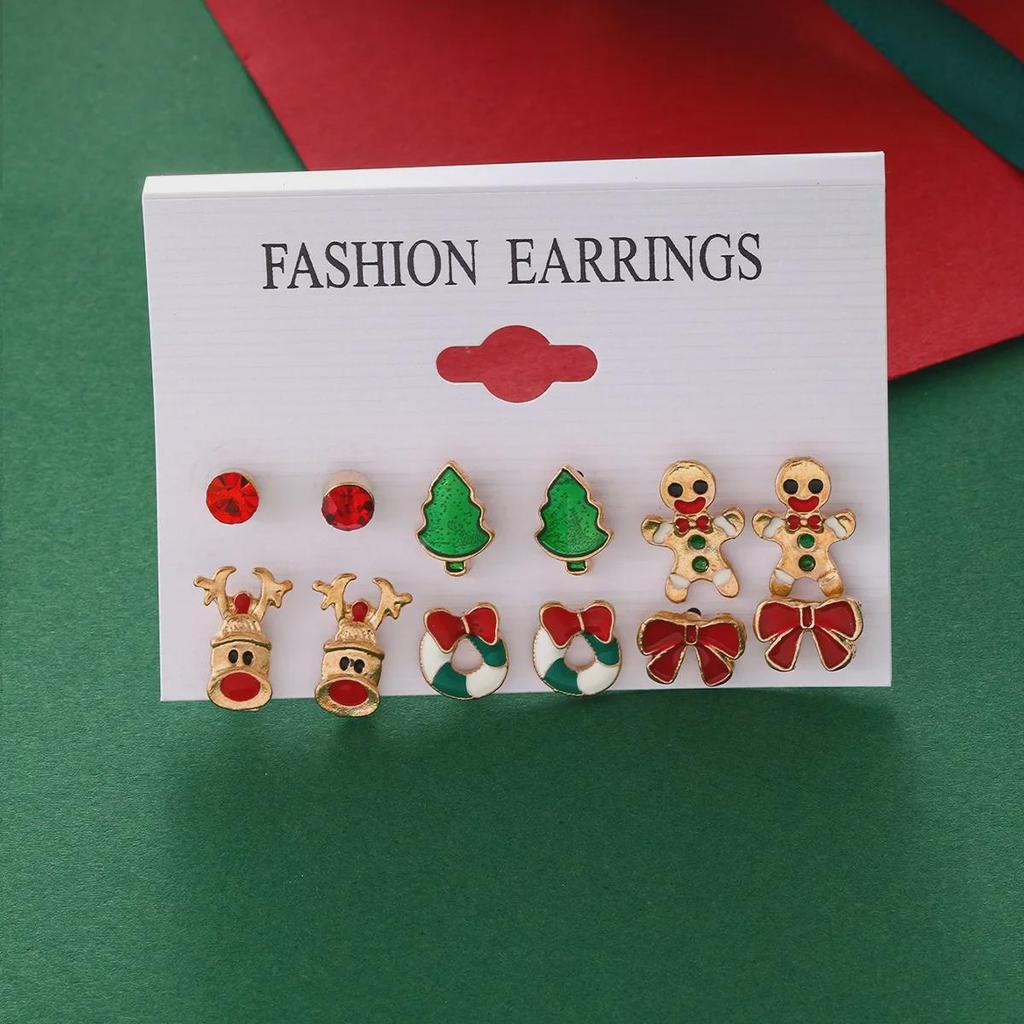 6-Piece Christmas Earrings Set: Creative Bow, Elk, and Christmas Tree Designs