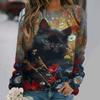 Women's T Shirts 3d Print Art Design Cat Pattern Long Sleeve Daily Weekend Fashion Funny Round Neck Regular Fit Spring & Fall