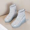 Platform Shoes 2024 Summer New Sequin Elevated Mesh Shoes for Women's Casual Back Zipper Breathable Mesh Cool Boots for Women