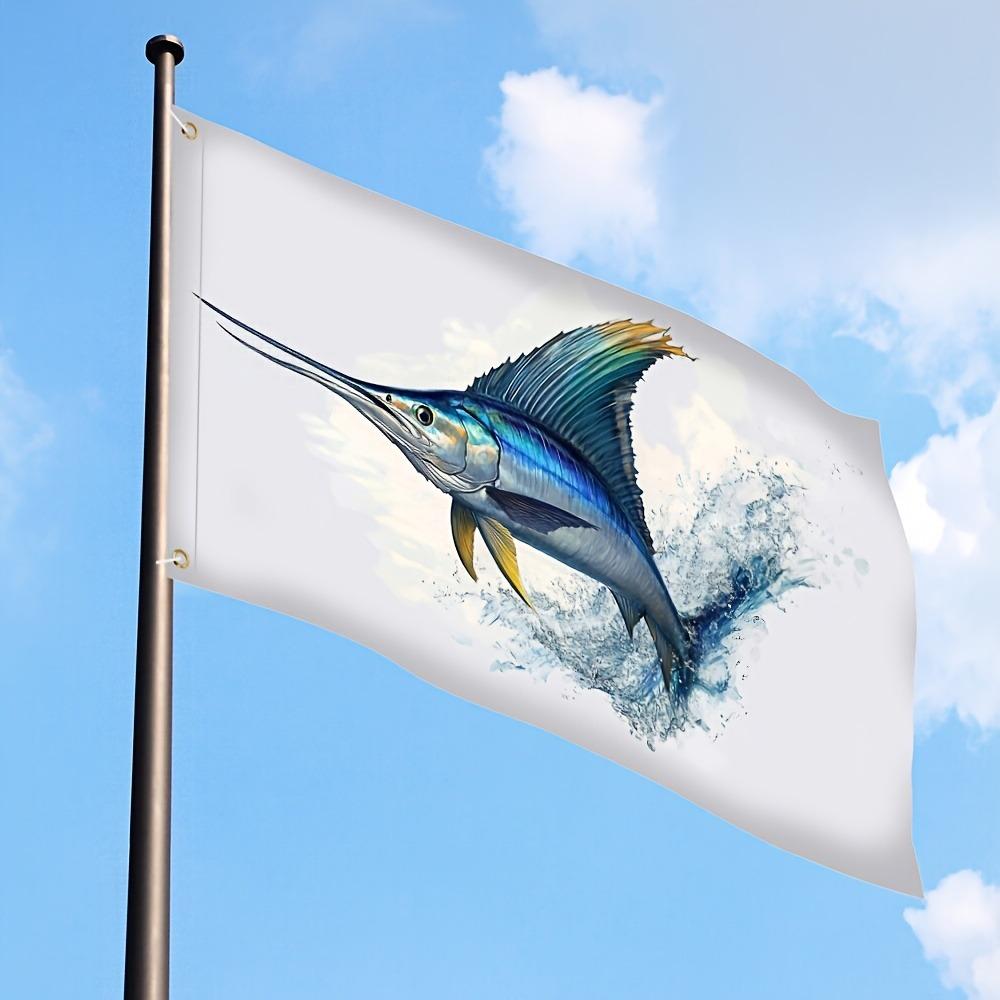 1pc, Fashion Flag Blue Marlin Stripe Fish Sword Jumping, Polyester for Outdoor Use - Perfect for Activists And Supporters