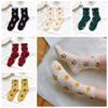 5Pairs Sweet Mid Tube Socks Girls Breathable Autumn Flower Socks Women Cotton Socks  Autumn Winter