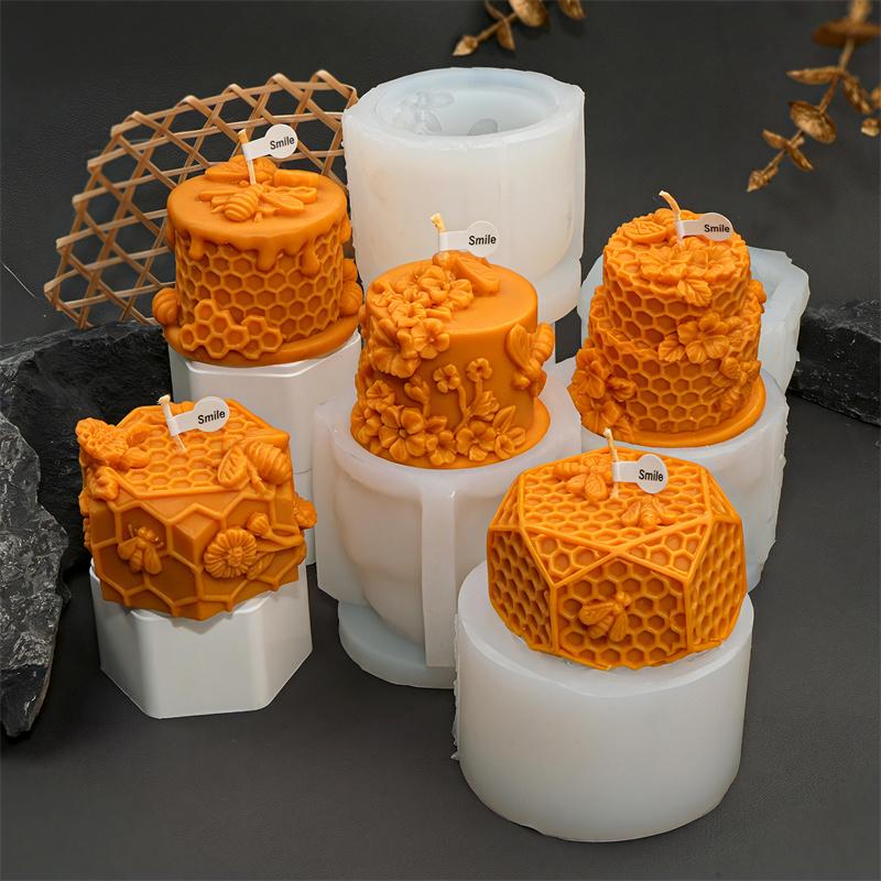 3D Медовая Сота Торт Пчела Силиконовая Форма для Свечей DIY Формы для Торта Пчела Цветок Свечи Гипс Домашний Декор Подарок