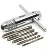 Adjustable Silver T-Handle Ratchet Tap Holder Wrench with 5pcs M3-M8 3mm-8mm Machine Screw Thread Metric Plug T-shaped Tap