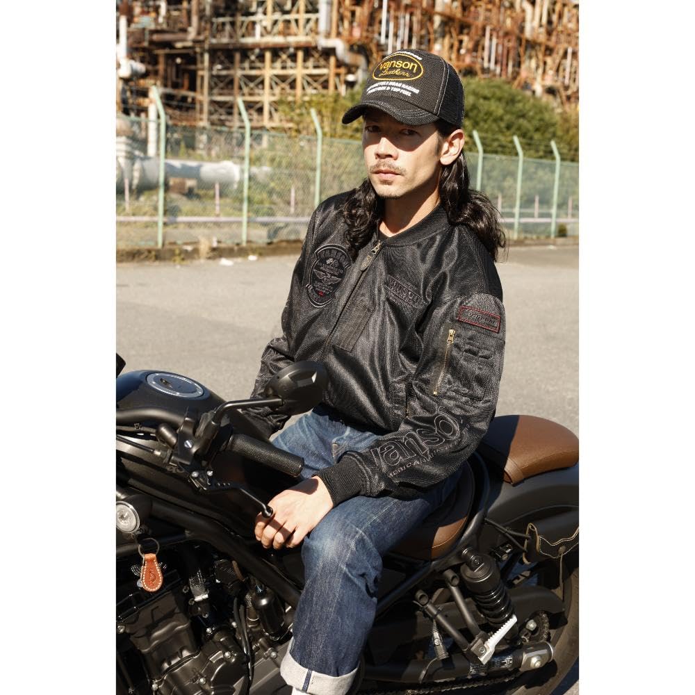 Vanson Men's Mesh MA-1 Jacket, Black/Silver