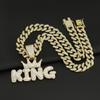 Хип-хоп корона с подвеской в виде буквы KING Ожерелье для мужчин Кристальная кубинская цепь Iced Out Bling Хип-хоп ожерелья Рок байкерская бижутерия
