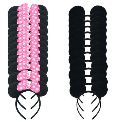 Набор из 24 повязок на голову с ушками Микки и Минни Маус из ткани делюкс в белый горошек, идеально подходит для мальчиков и девочек на дни рождения, бэби-шауэр