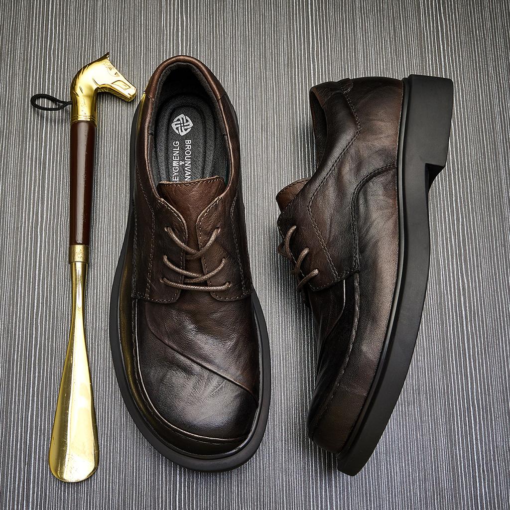 Повседневные небольшие кожаные туфли мужские деловые туфли из натуральной кожи с одной педалью зеленые повседневные модные туфли с круглым носком