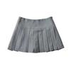 Split Pleated Skirt Women Summer High Waist A-line Slim Mini Skirt Grey Preppy Tennis Vintage Korean Casual