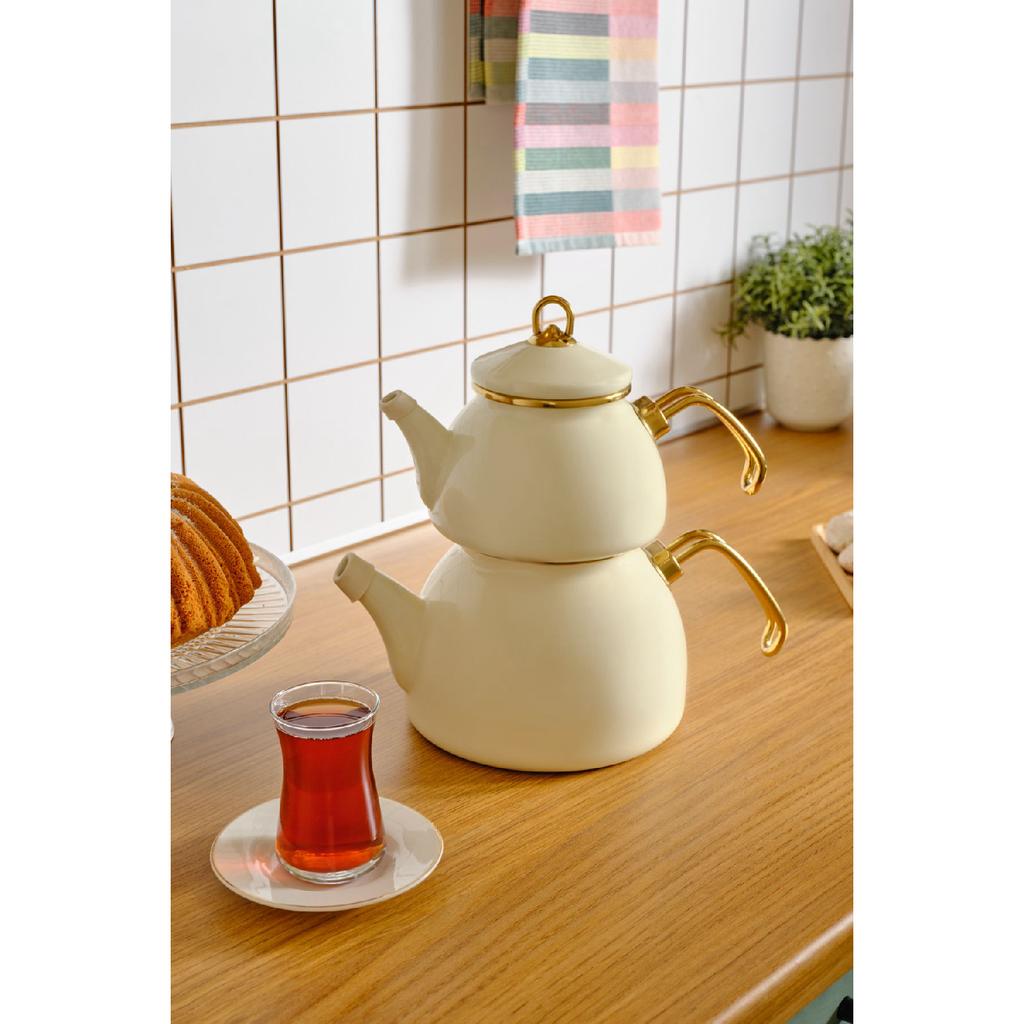 Retro Enamel Midi Teapot Cream