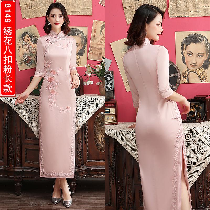 Современное платье-чеонгсам большого размера с вышивкой из шелка и винтажным шанхайским воротником, облегающее