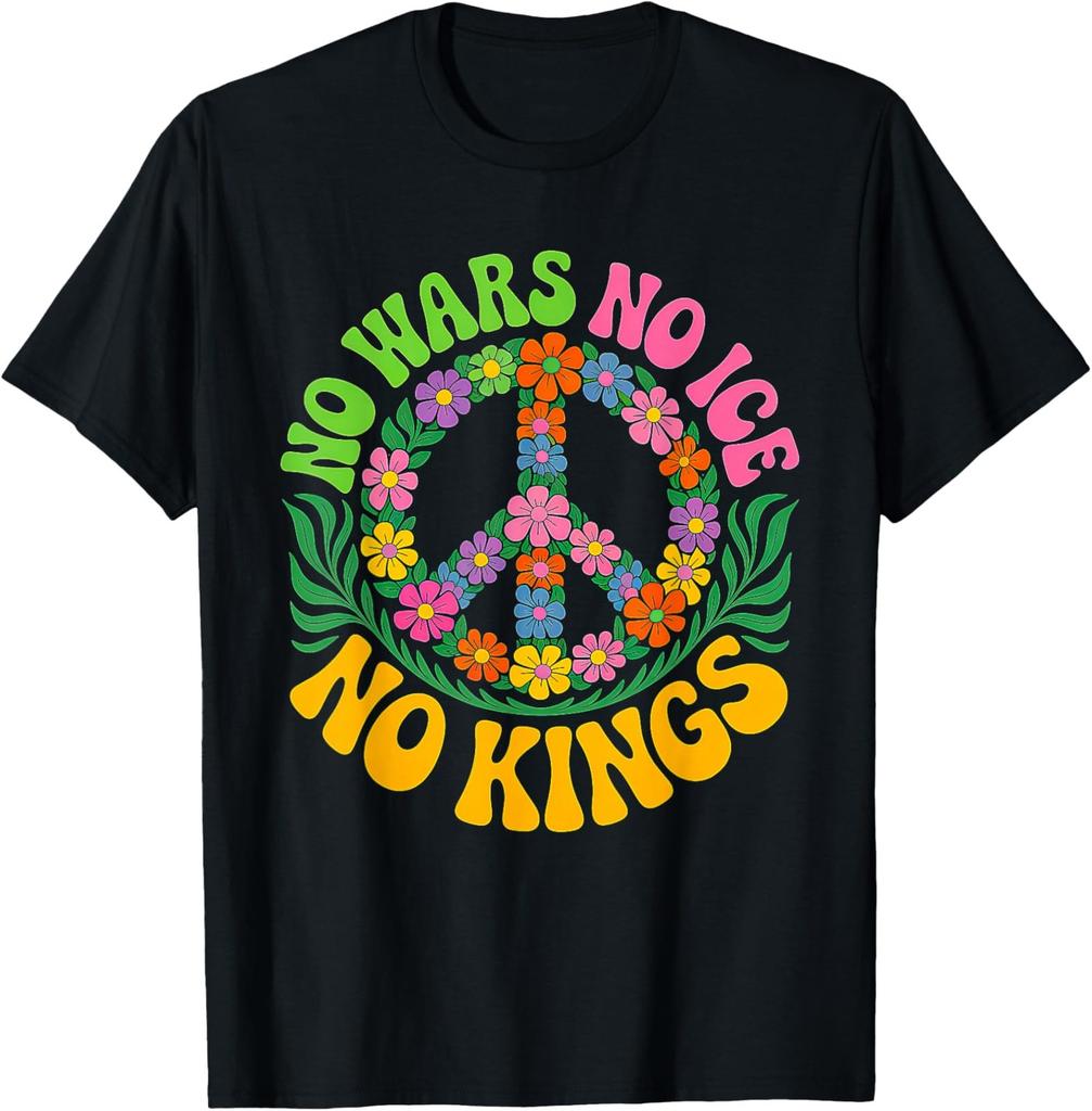No Wars No ICE No Kings Retro Vintage Floral Unisex T-Shirt