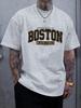 Unisexs Summer 100 Cotton Fashionable Casual Loose Plus Size Boston Pattern Printed Sports Round Neck Short Sleeved Tshirt Top