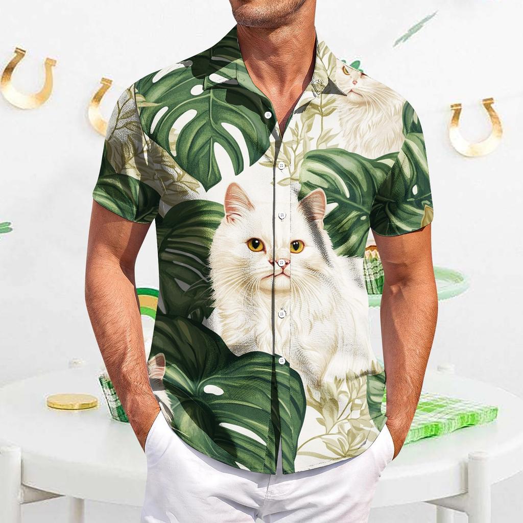 Мужская повседневная рубашка с короткими рукавами, облегающая, стильная, с гавайским принтом