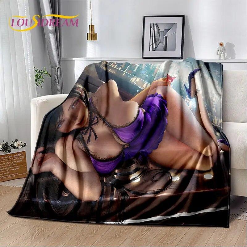 Sexy Girl Lace Tifa Aerith Anime Soft Plush Blanket,Flannel Blanket Throw Blanket for Living Room Bedroom Bed Sofa Picnic Cover