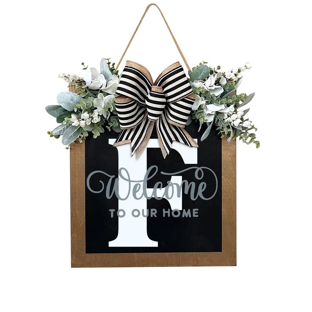 New Surname Year Round Front Door Wreath, Front Door Welcome Sign, 26 Letter Wreath With  Wreath And Bow