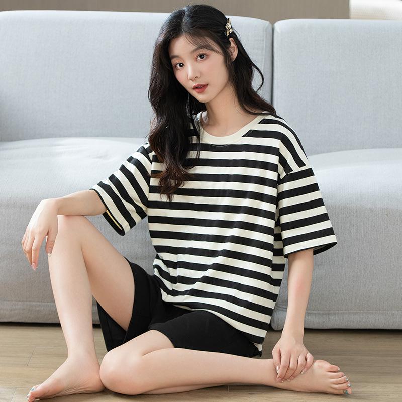 Комплект хлопковой пижамы в корейском стиле - Милая, повседневная домашняя одежда с коротким рукавом для студентов