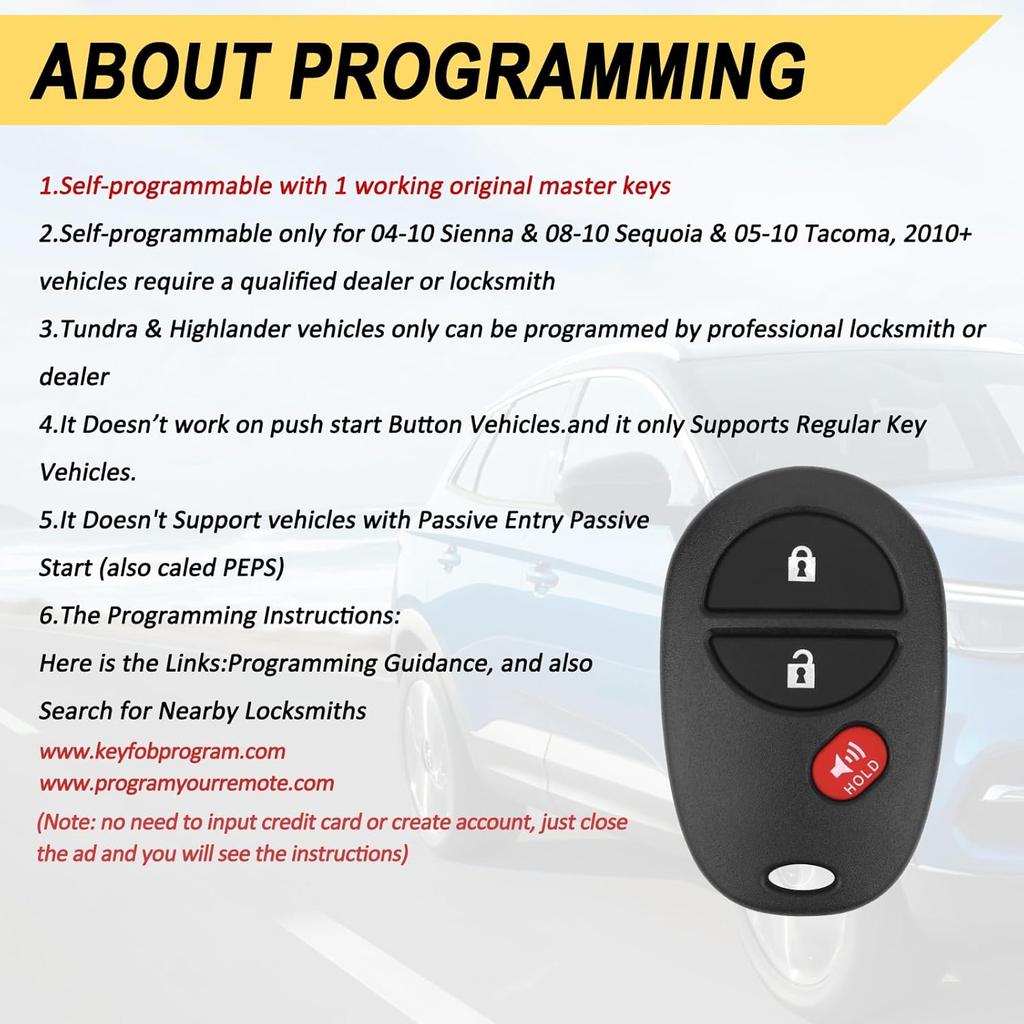 Замена брелока для Toyota Highlander 2008-2013 / Sequoia 08-18 / Sienna 04-17 / Tacoma 05-16 / Tundra 07-18 Автомобильный дистанционный ключ без ключа