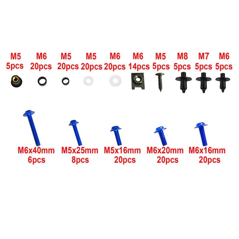 195PCS Motorcycle Fairing Bolt Screw Nut Kit Bodywork Screws Motorcycle Universal Kit Blue