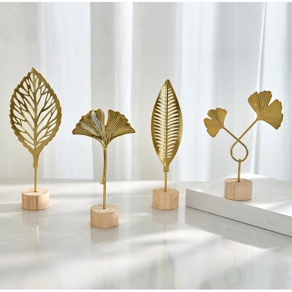 Flower Wrought Iron Ornaments Wood Base Ginkgo Leaf Ornament Scandinavian Style
