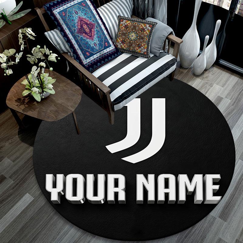 Custom Name,Juventus Fire pattern round rug,Carpet Rug for Living Room Bedroom Playroom ,Non-slip Floor Mat,Holiday Gifts and Birthday Gifts.