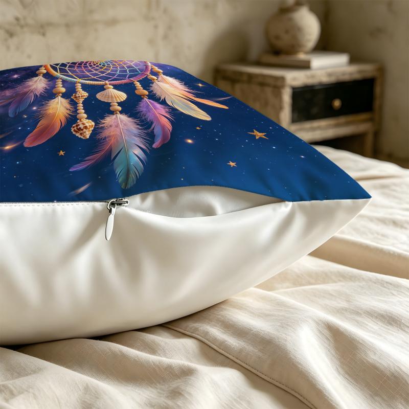 Galaxy Starry Sky Dreamcatcher Printed Throw Pillow, Detachable Cushion Cover, Soft Fabric, Boho Sofa Home Decor