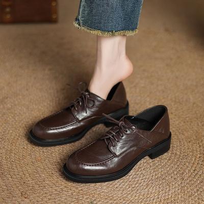 Новая платформа женские туфли-одиночки круглый носок шнуровка удобные нескользящая мягкая подошва низкий каблук обувь большого размера носить маленькие кожаные туфли во все сезоны