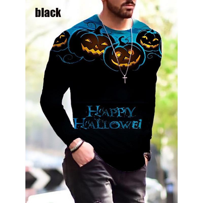Spring and Autumn Round Neck 3D Halloween Funny Pattern Printed Top Fashionable Casual Long Sleeved Men's T-shirts