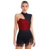 Womens Sleeveless Latin Dance Leotard Shiny Sequins Contrast Color Fringed Bodysuit for Dance Party Stage Performance