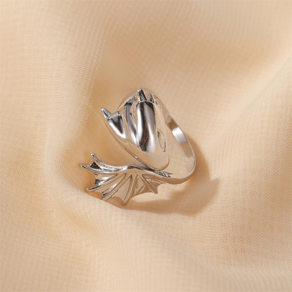 Кольцо Ангел Демон Готическое Крыло Дракон Открытое Кольцо Парное Кольцо Черное Кольцо на Хвост Темная Модная Бижутерия