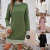 Women Spring Autumn Stand Collar Long Sleeve Color Matching Loose Knitted Sweater Dress