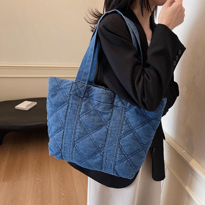 Простая хлопковая одежда, переносная сумка-тоут, женская сумка для поездок на работу осенью и зимой, вместительная повседневная универсальная сумка через плечо с бриллиантами