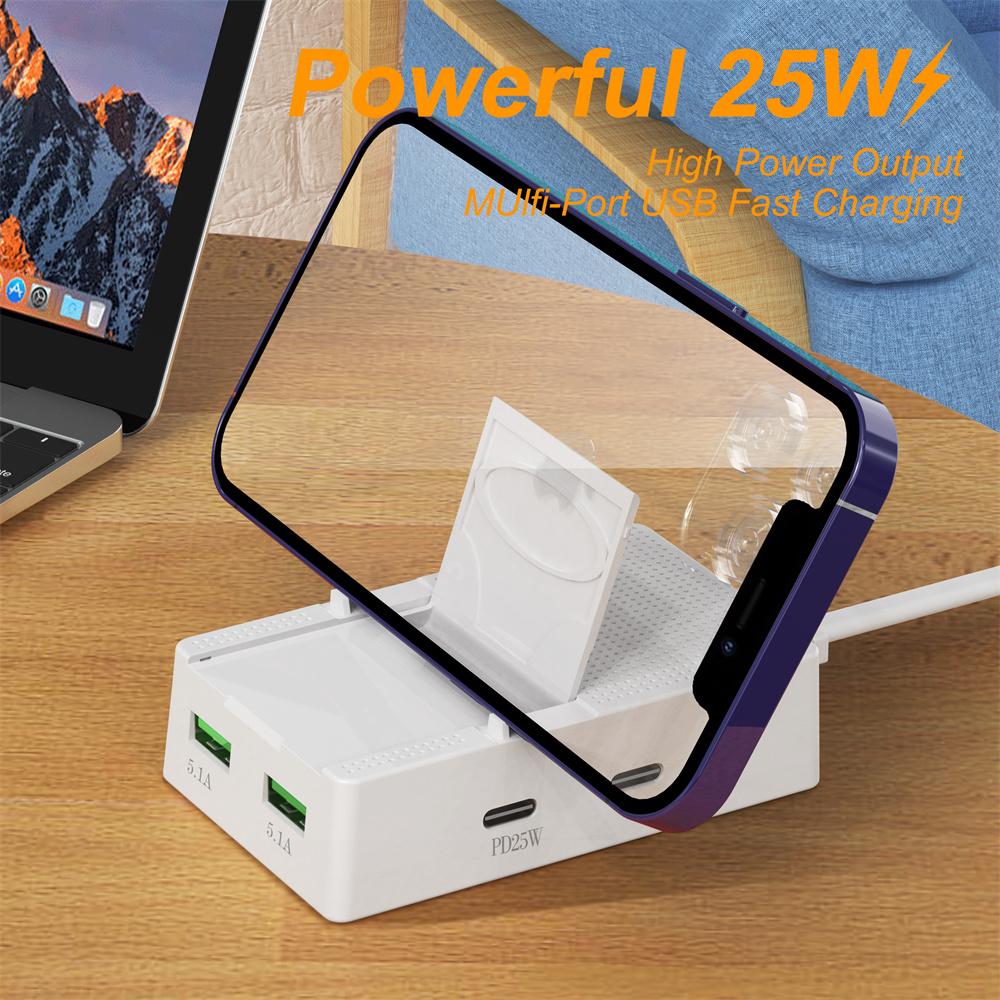 25W USB Type C Charger Multiport PD Fast Charging Phone Charger Adapter With Phone Holder 4 Ports EU US Plug Quick Wall Charger