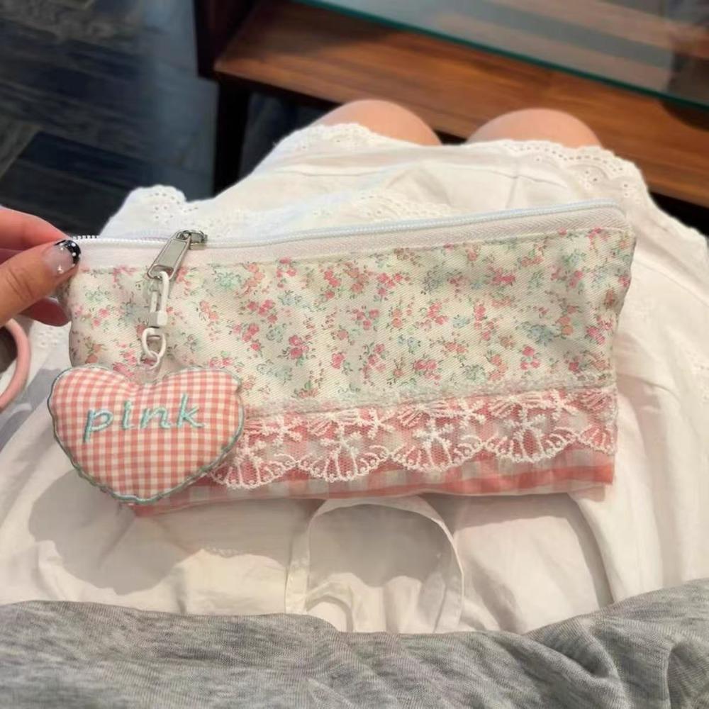 Lace Floral Design Pencil Case Large Capacity Stationery Organizer Fresh Pen Bag Gift