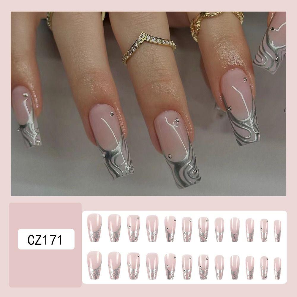 Длинные французские накладные ногти с квадратной головкой, съемные накладные ногти балерины для женщин