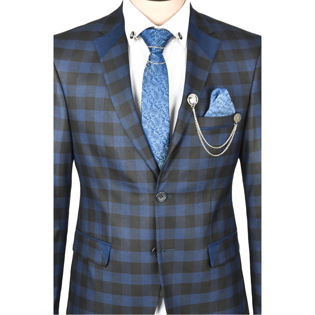Костюм из 2 предметов DeepSEA с карманами и прорезью в клетку с двойной пуговицей и двойной прорезью 2300300
