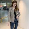 Women Spring Autumn Suit Coat Lapel Long Sleeve Single Breasted Suit Jacket Plaid Print Flap Pockets Business Outwear
