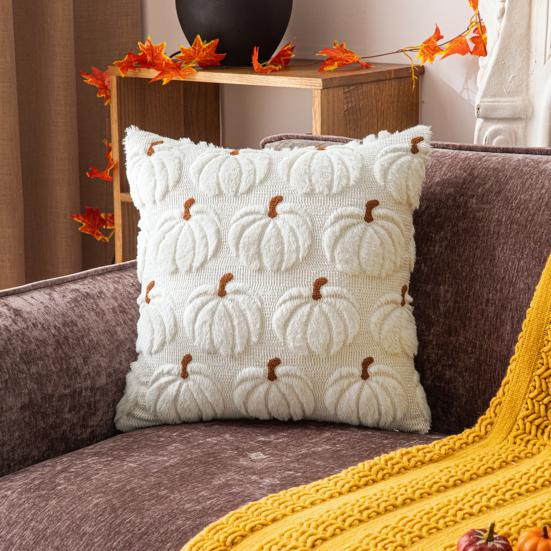 Decorative Pillow Case Embroidery Maple Leaves Pumpkin Pattern Pillow Cover Removable Easy To Clean Washable Throw Pillow Case