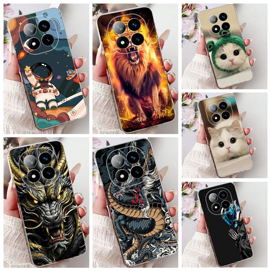 Для Xiaomi Redmi Note 14 14Pro 14 Pro+ Plus Чехол Милые Животные Тигр Лев Дракон Мультяшная Крышка Телефона Мягкий ТПУ Матовый Силиконовый Capa