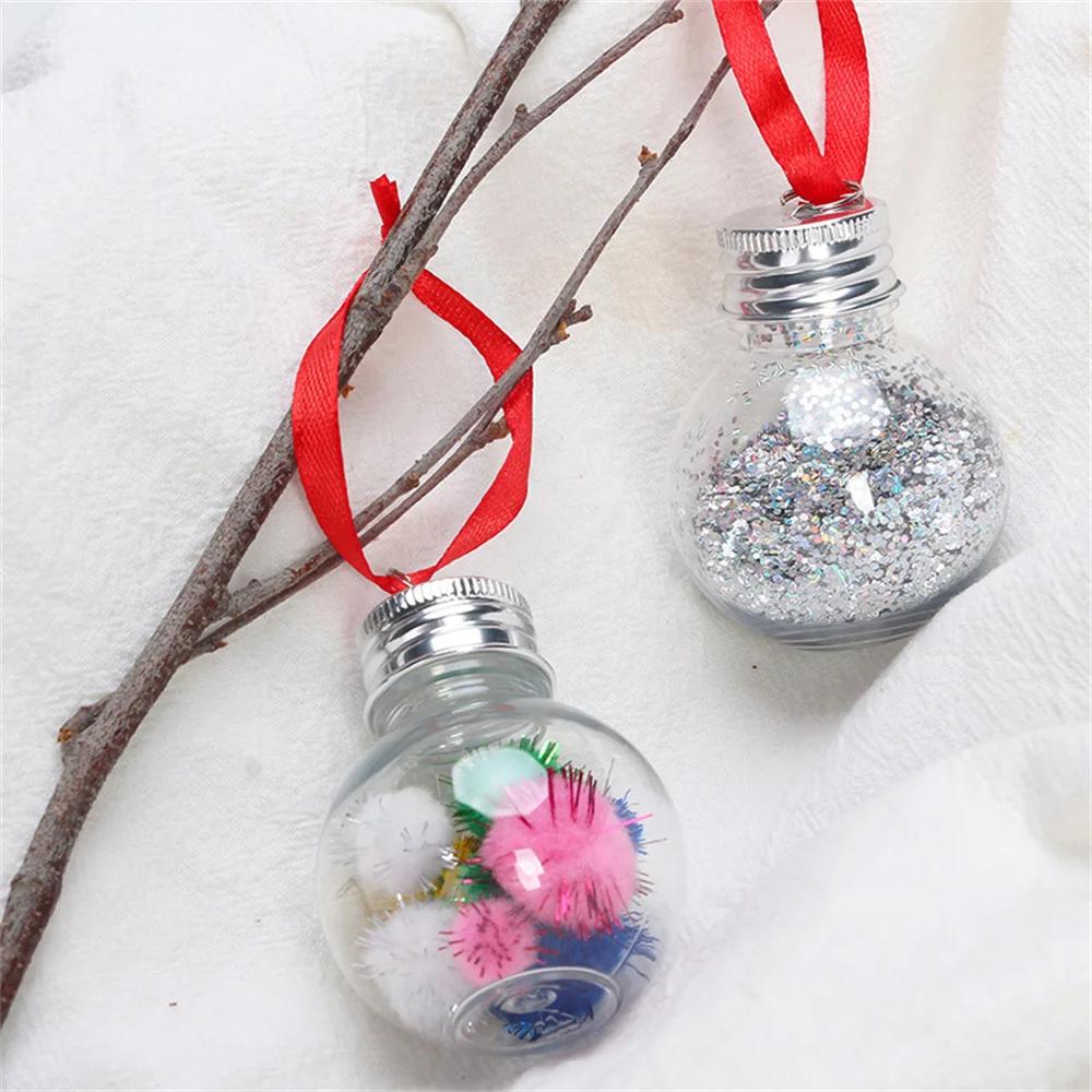6/10Pcs Christmas Tree Ornament Fillable Booze Water Bottle Bulbs Shape Plastic Clear Christmas Ball Pendant Home Party Decor