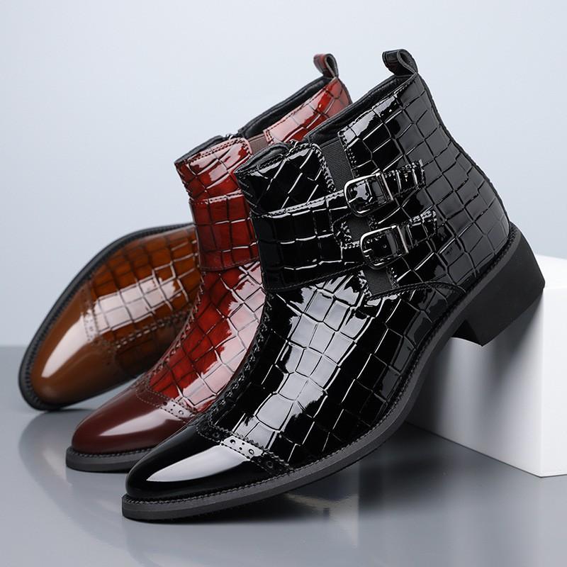 Mens Chelsea Boots Low-Cut Fashionable Pointed Toe Slip-On Leather Look Casual Wear