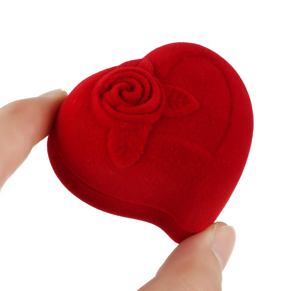 Heart Shape Exquisite Ring Display Box Velvet Jewelry Box Red Rose Double Ring Storage Box