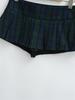 Women's Green Plaid Retro Pleated Mini Skirt, Low-Waist, Slimming, Anti-Exposure, Petite Fit